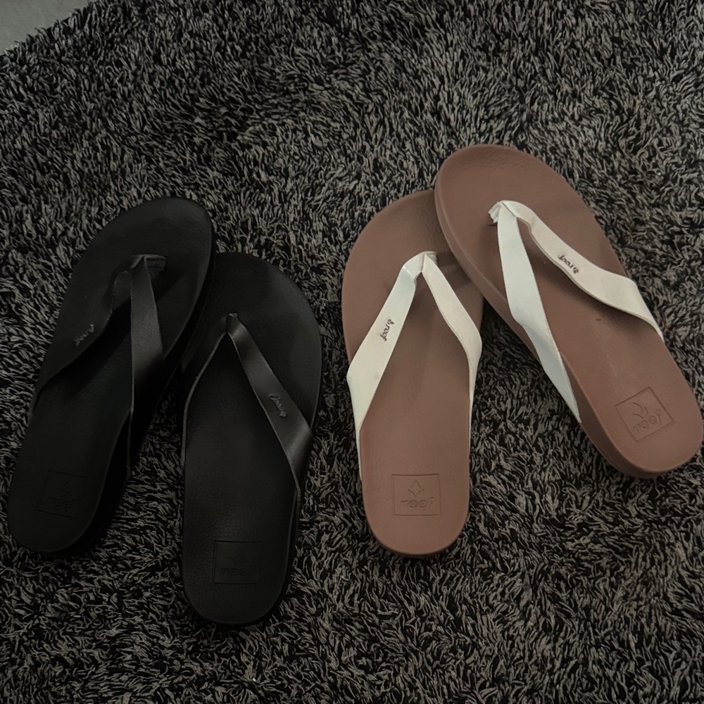 Reef Women's Flip Flops in Black and Brown with White Straps